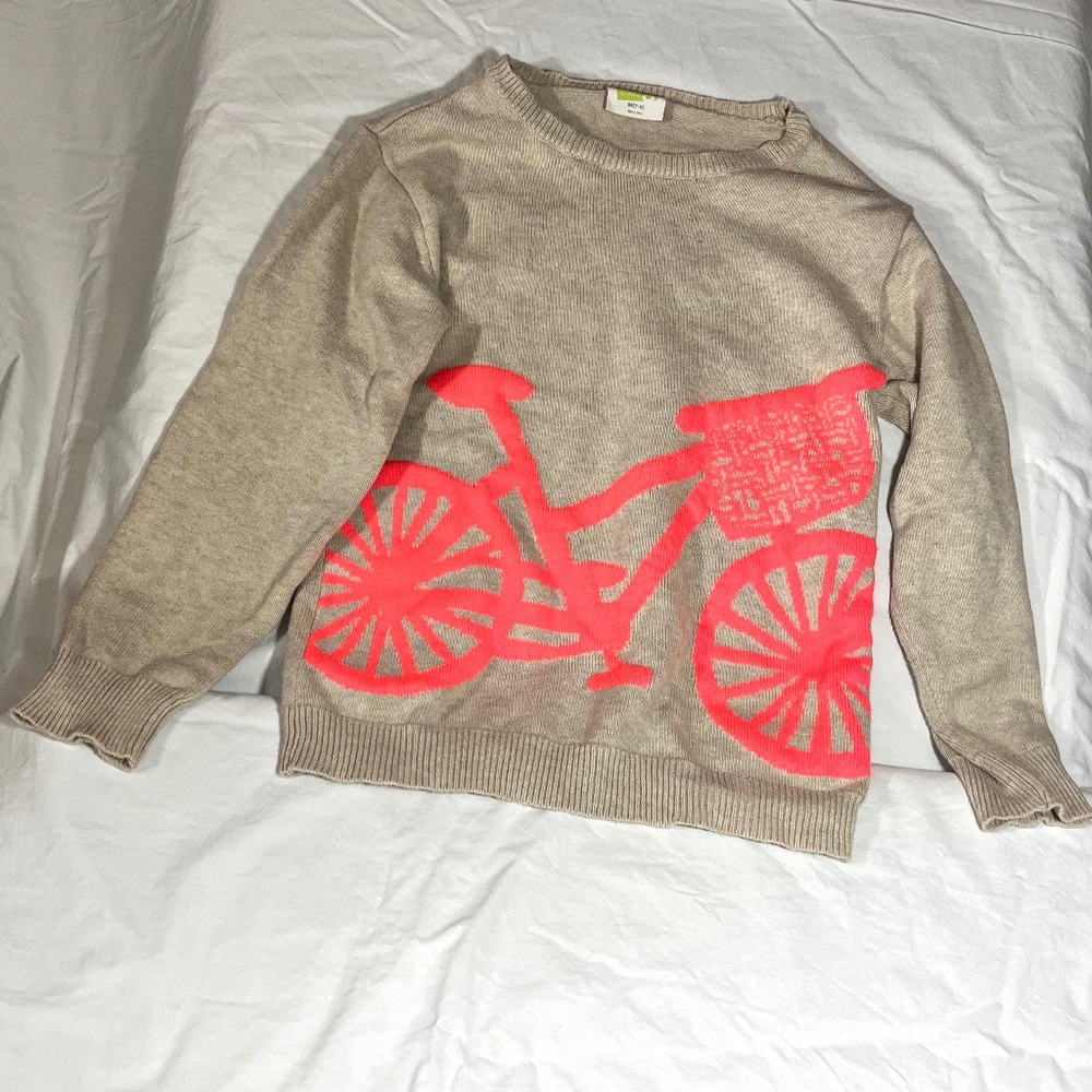 Crazy 8 Girls Bicycle Sweater in Hot Pink on Tan, Kids Size 7/8